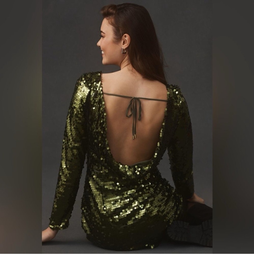 Anthropologie Green Sequin Mini Dress